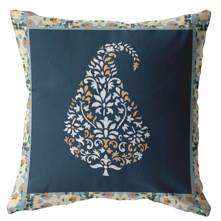 PALACEDESIGNS 16 in. Paisley Indoor & Outdoor Zippered Throw Pillow White Orange & Navy PA3097560